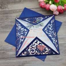 Cheap Navy Blue and White Laser Cut Wedding Invitations